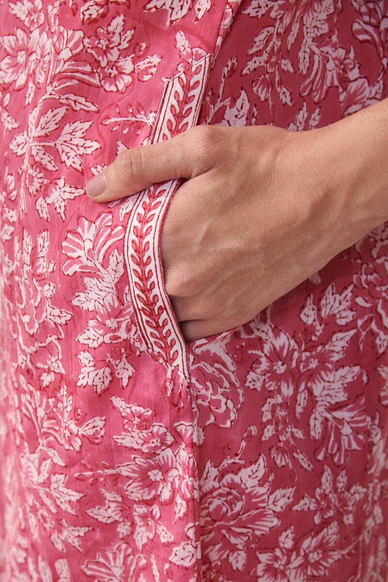 Pink Hand Block Printed Cotton Kaftan