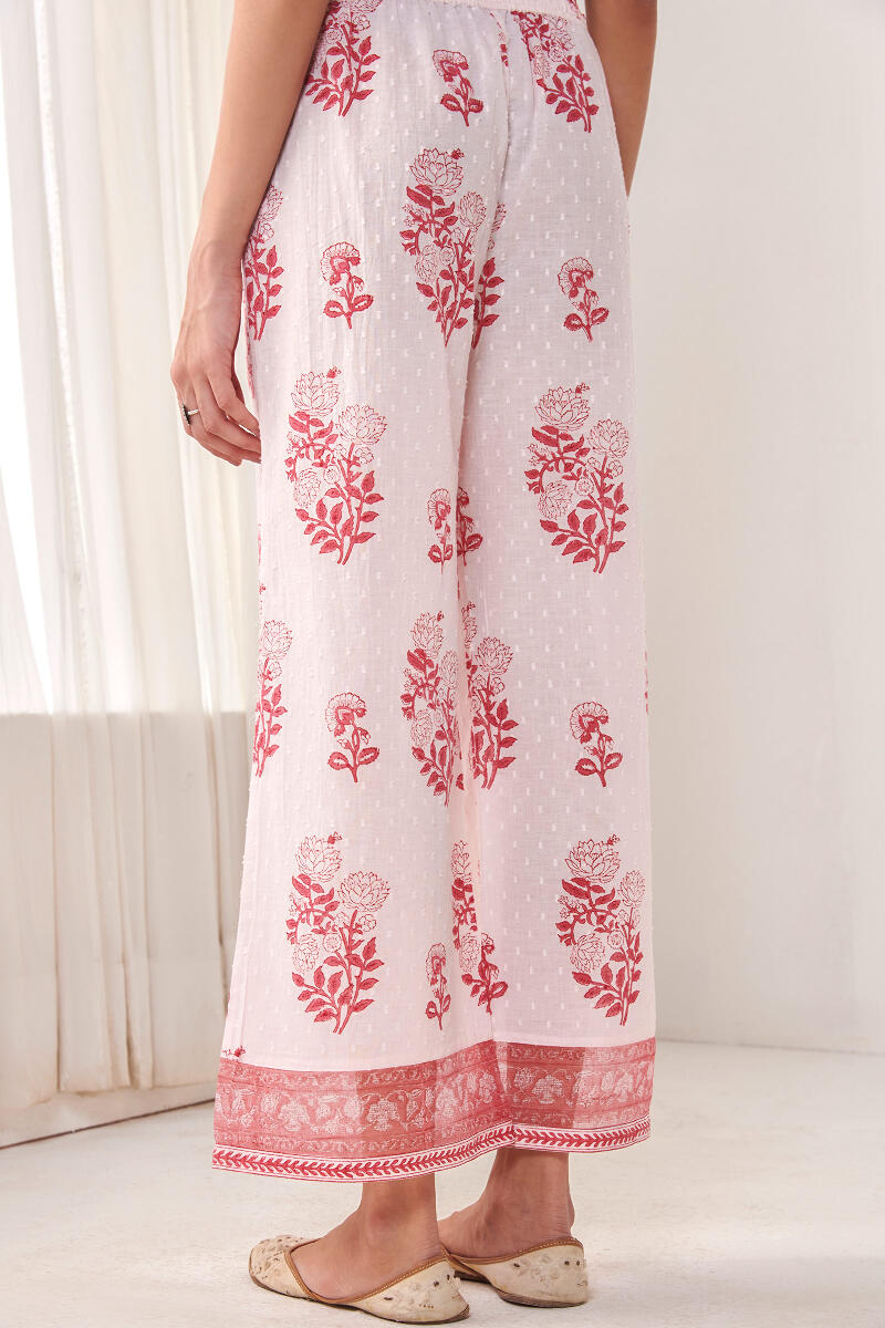 White Hand Block Printed Cotton Farsi Pants