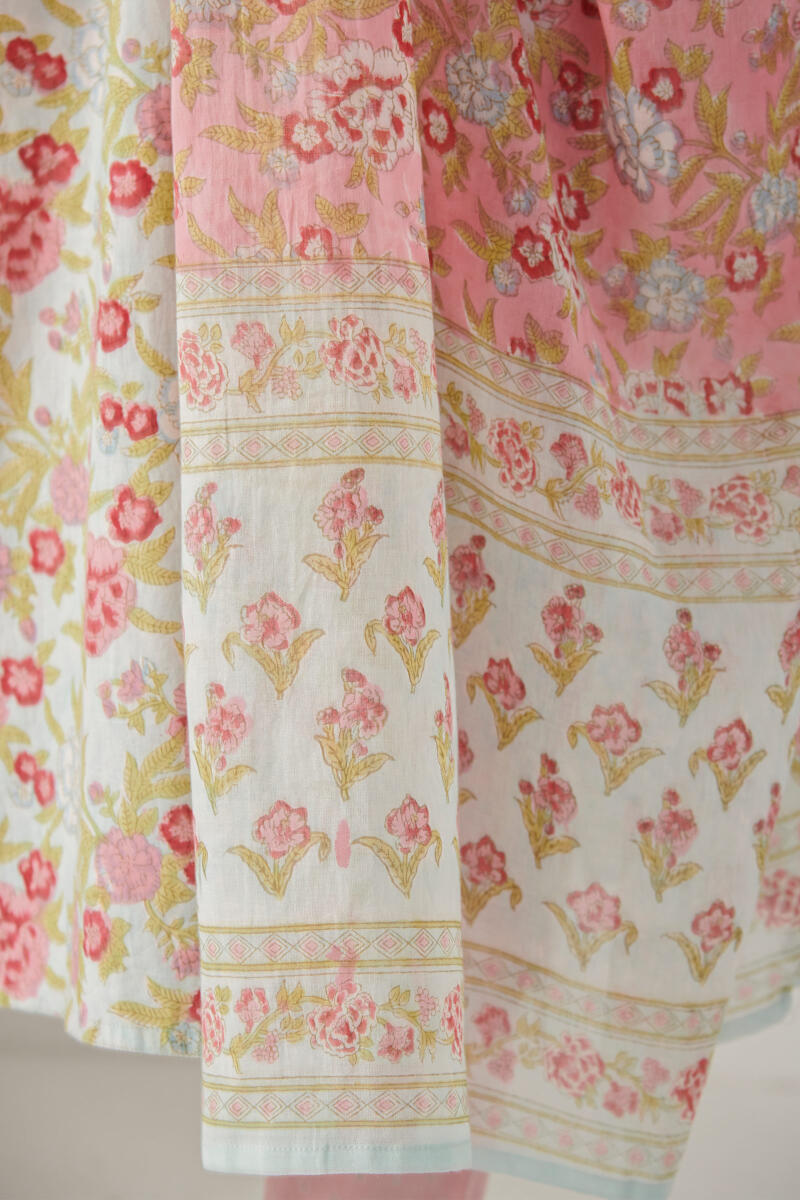 Pink Block Printed Cotton Dupatta