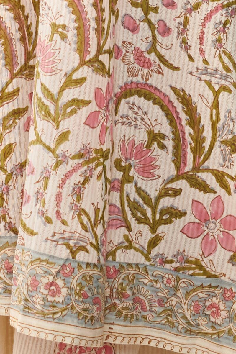 Off-White Hand Block Printed A-Line Cotton Kurta