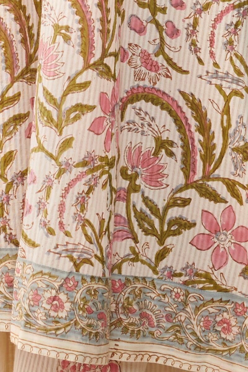 Off-White Hand Block Printed A-Line Cotton Dobby Kurta