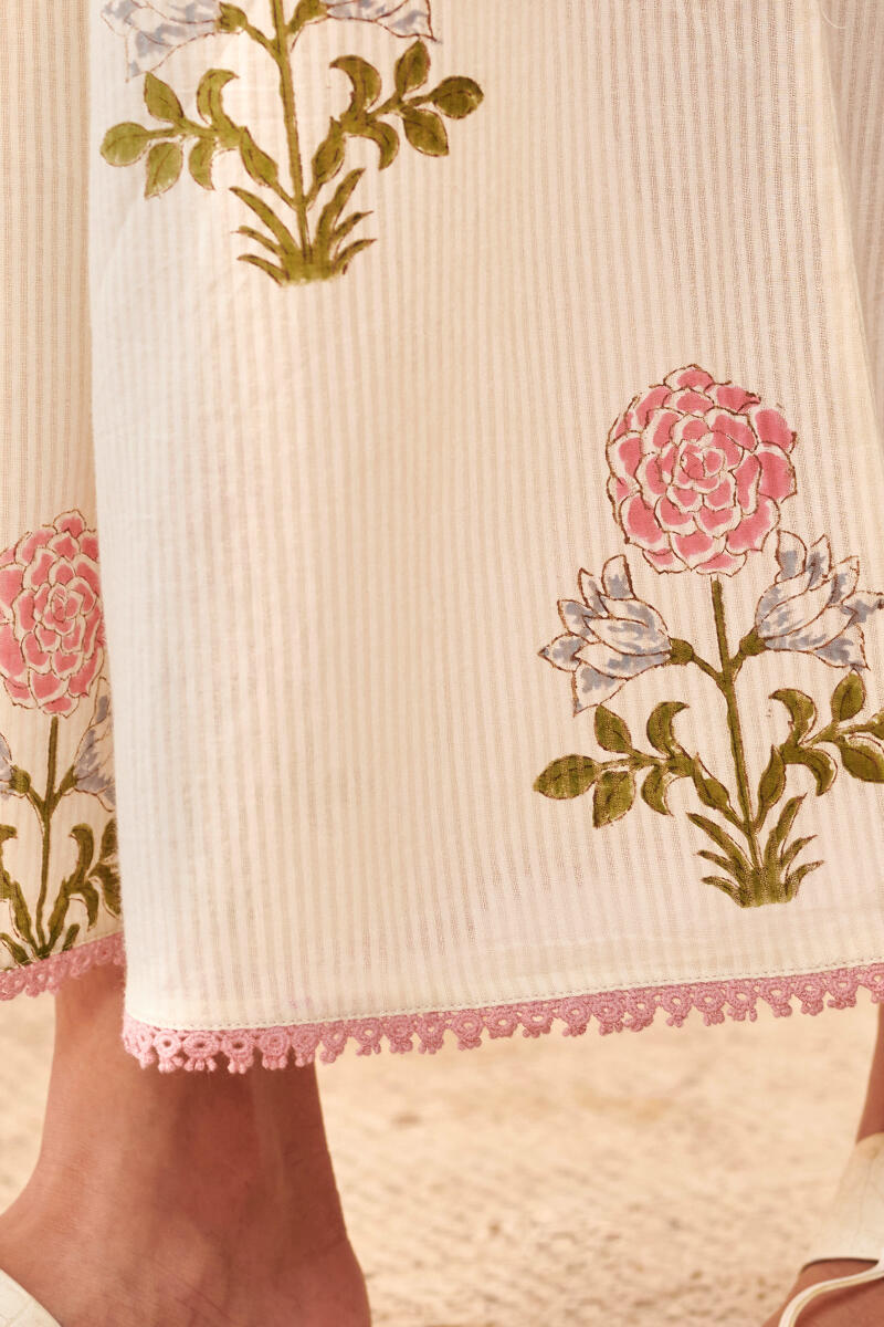 Off-White Hand Block Printed Cotton Palazzo