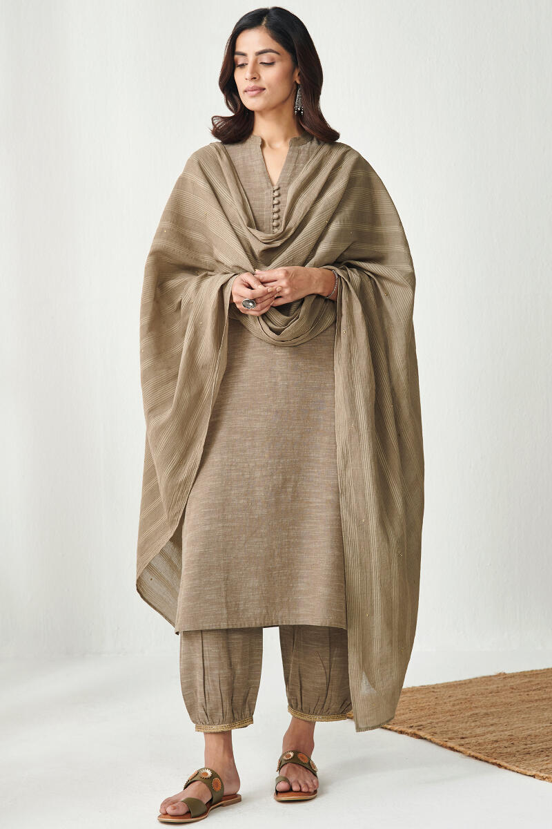 Brown Handcrafted Straight Cotton Kurta