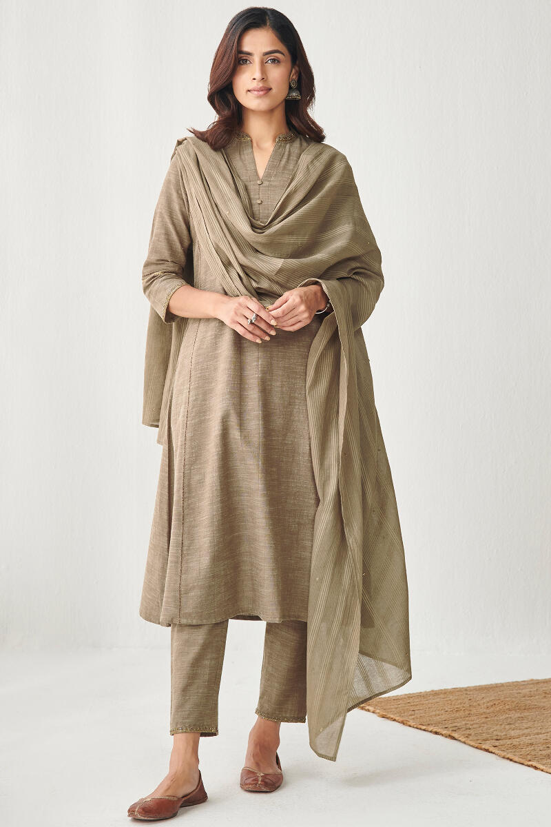 Brown Handcrafted A-Line Cotton Kurta