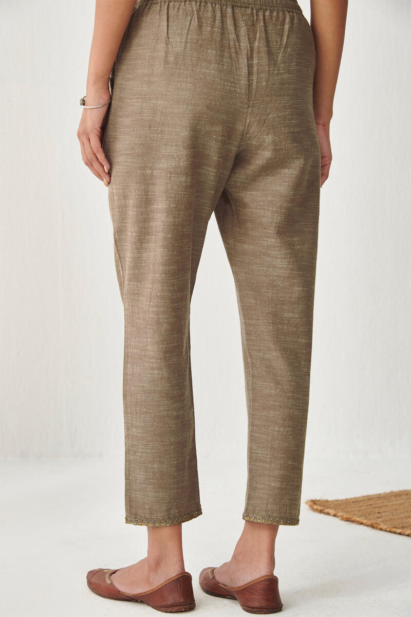 Brown Handcrafted Cotton Narrow Pants