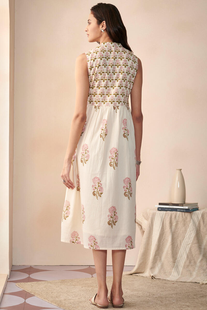 Off-White Hand Block Printed Cotton Dress