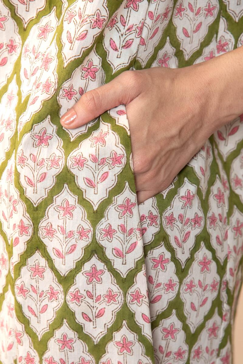 Off-White Hand Block Printed Cotton Kaftan