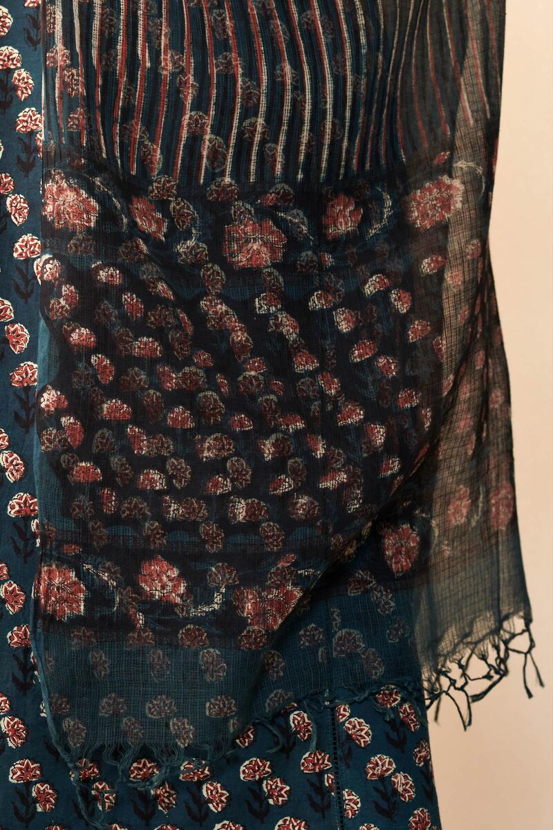 Black Hand Block Printed Kota Dupatta