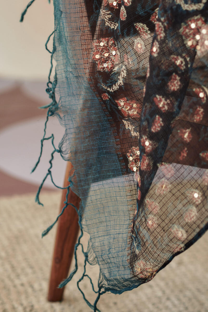 Black Hand Block Printed Kota Dupatta