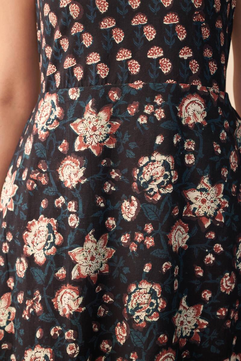 Black Hand Block Printed Cotton Dress