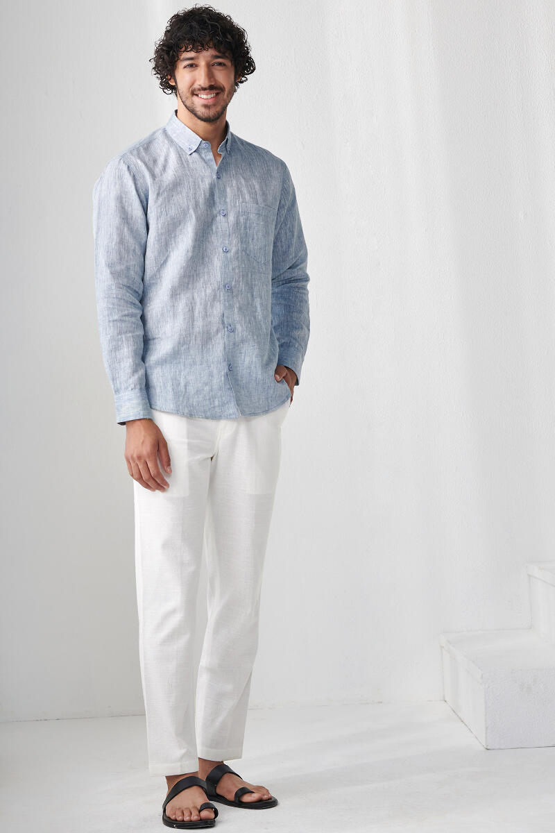 White Handcrafted Cotton Pants