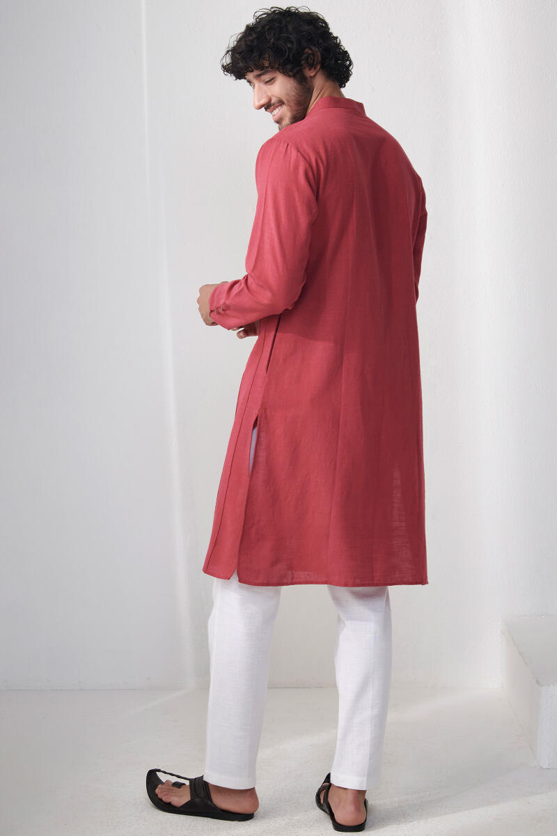 Red Handcrafted Cotton Kurta