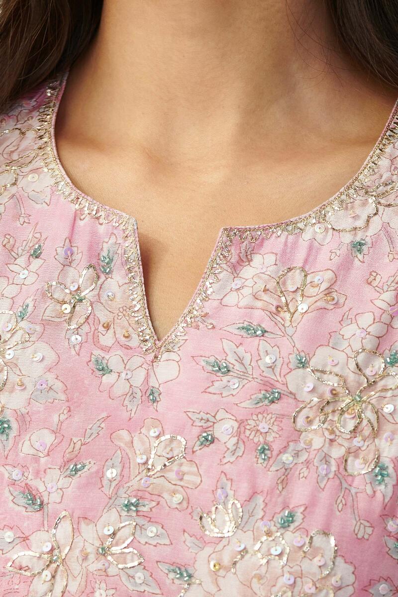 Pink Hand Block Printed Straight Modal Kurta