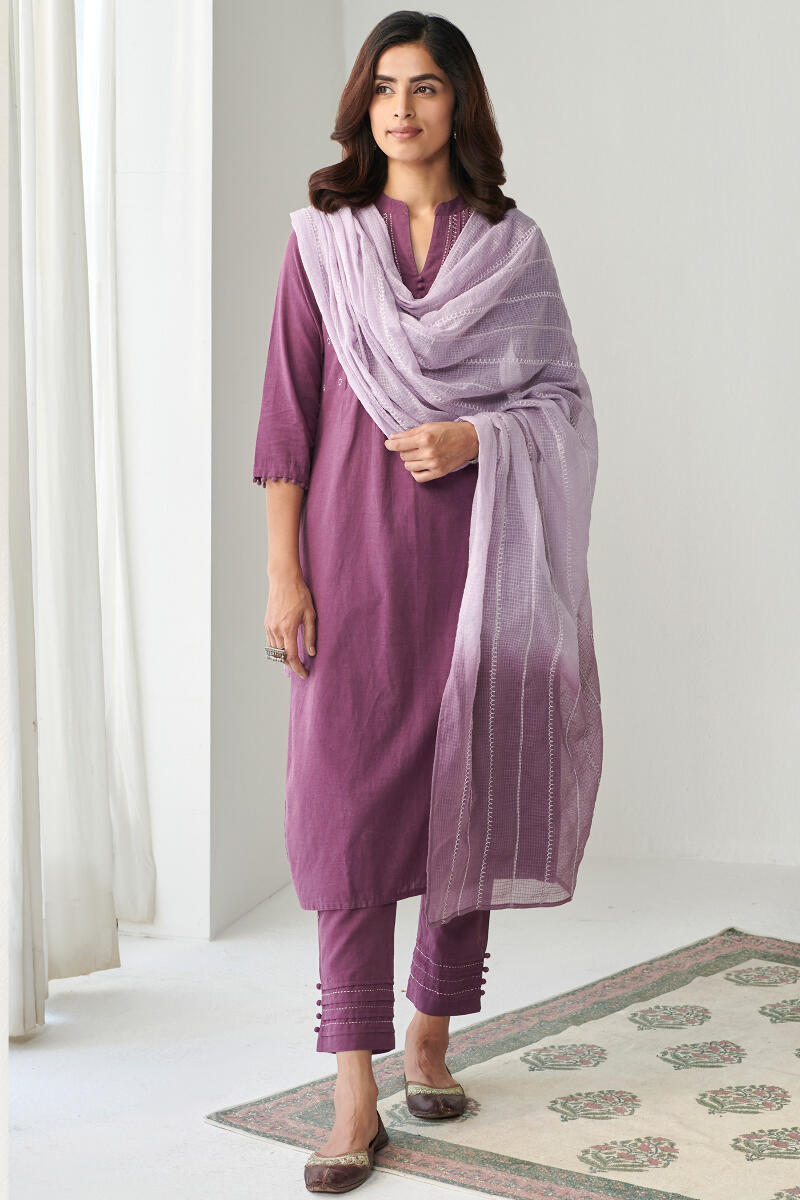 Purple Handcrafted Straight Cotton Kurta