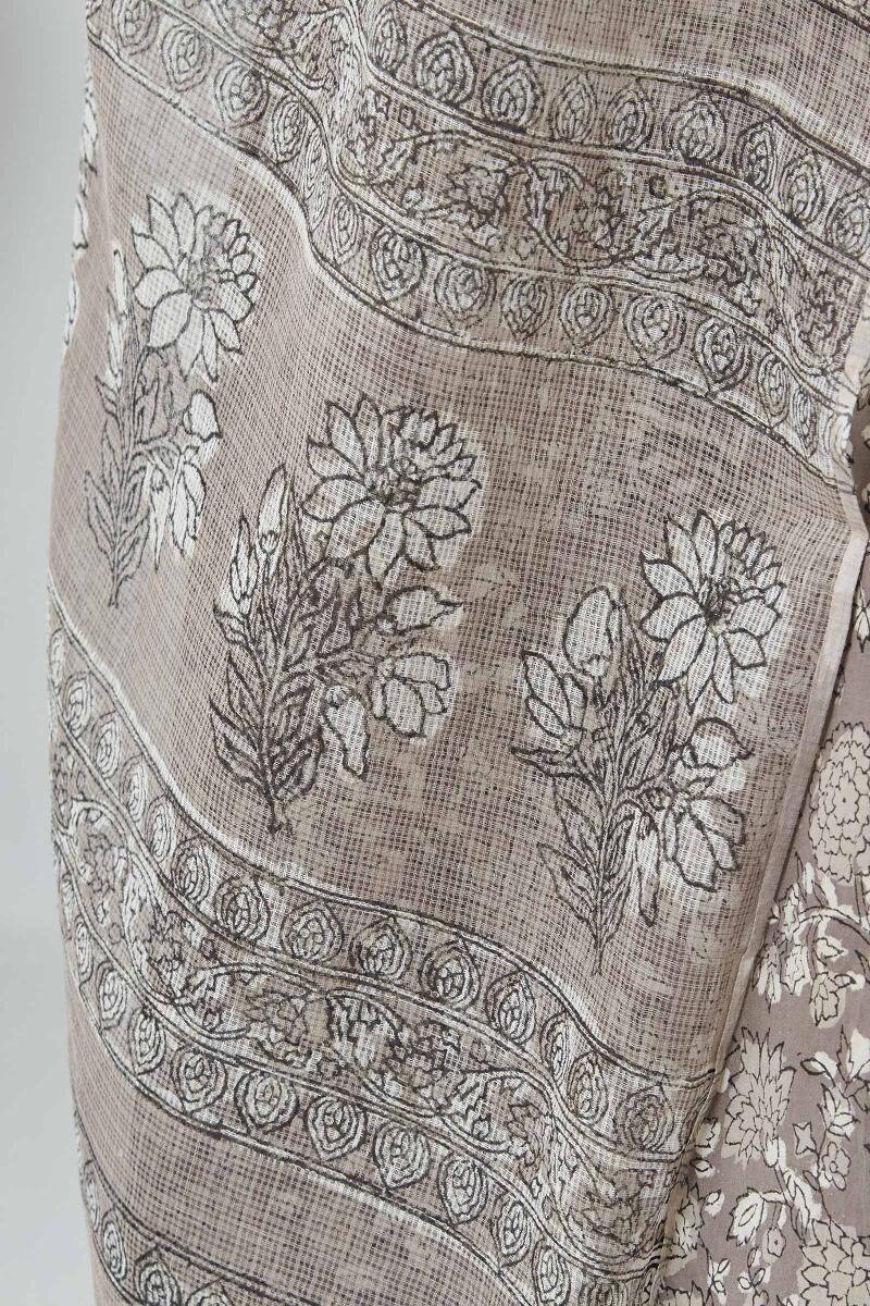 Grey Hand Block Printed Kota Dupatta