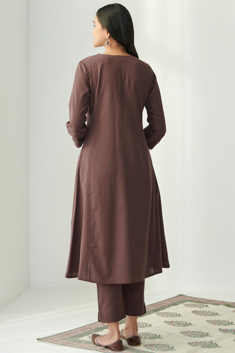 Brown Handcrafted A-Line Cotton Kurta