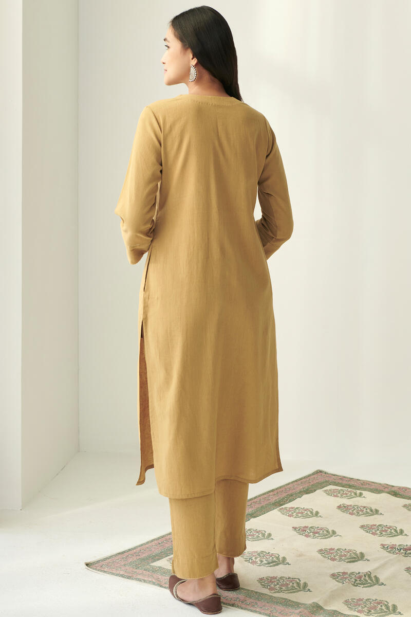 Mustard Handcrafted Straight Cotton Kurta