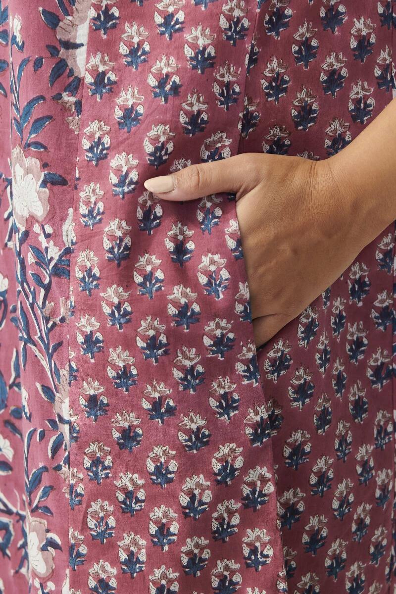 Maroon Hand Block Printed Cotton Kaftan