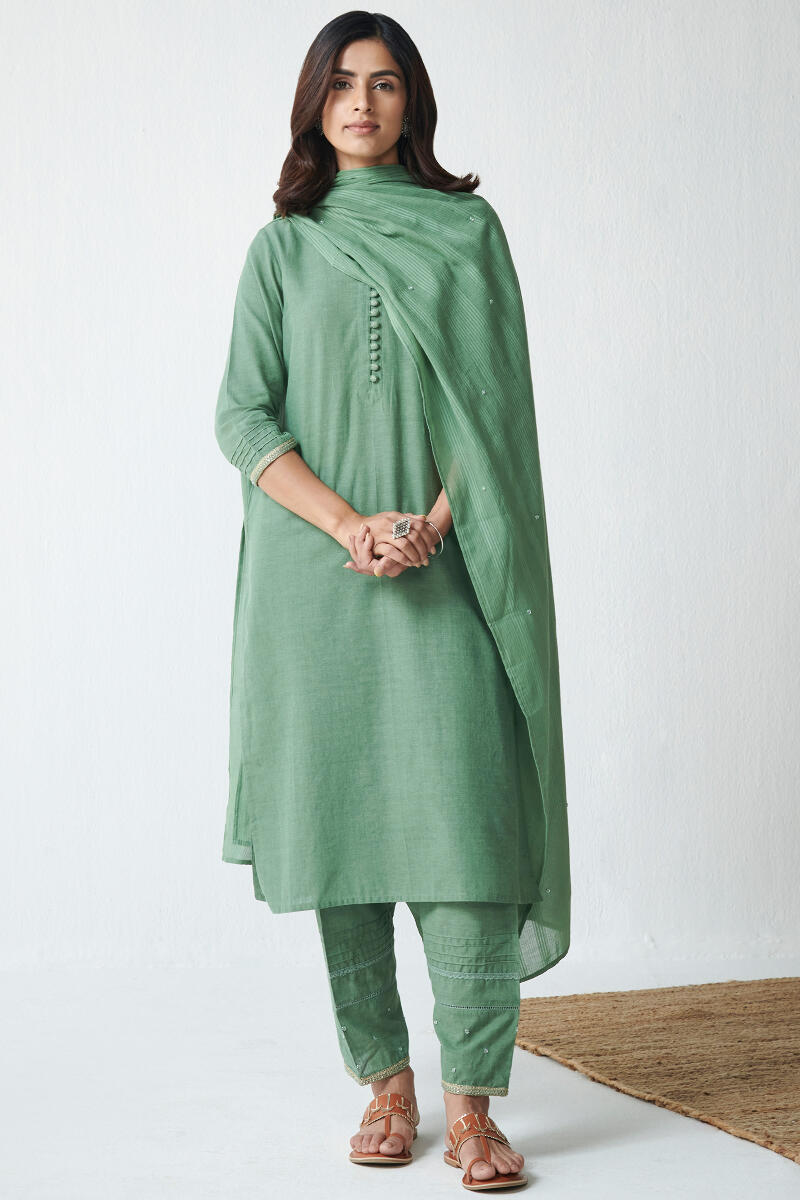 Green Handcrafted Cotton Dupatta