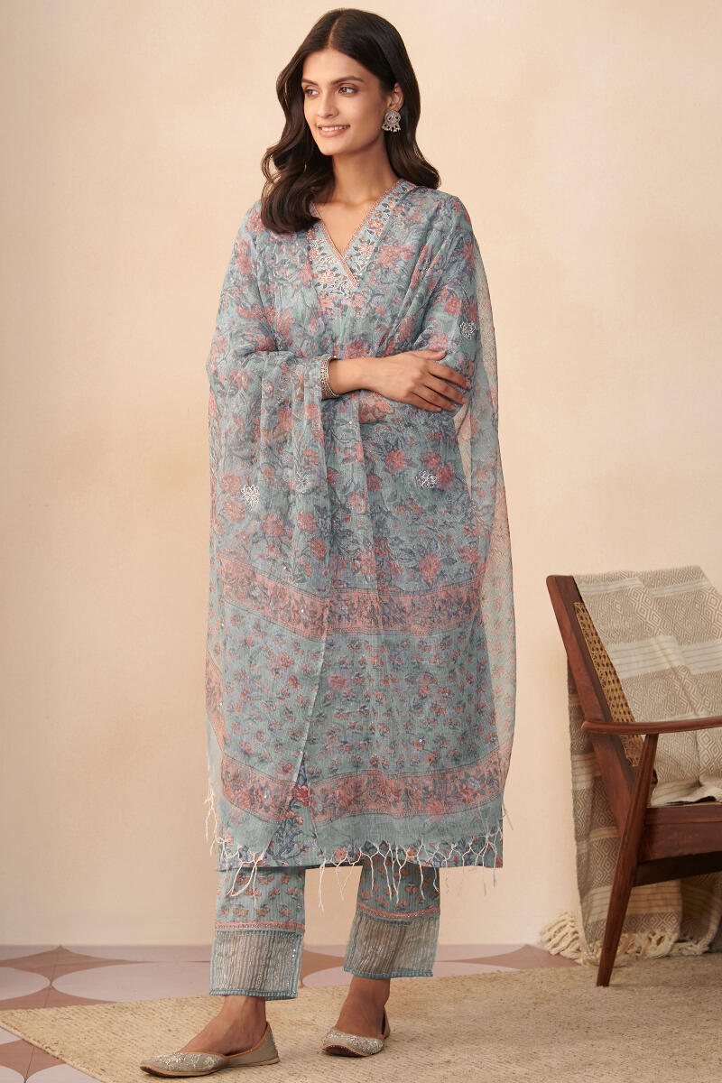 Blue Hand Block Printed Kota Dupatta
