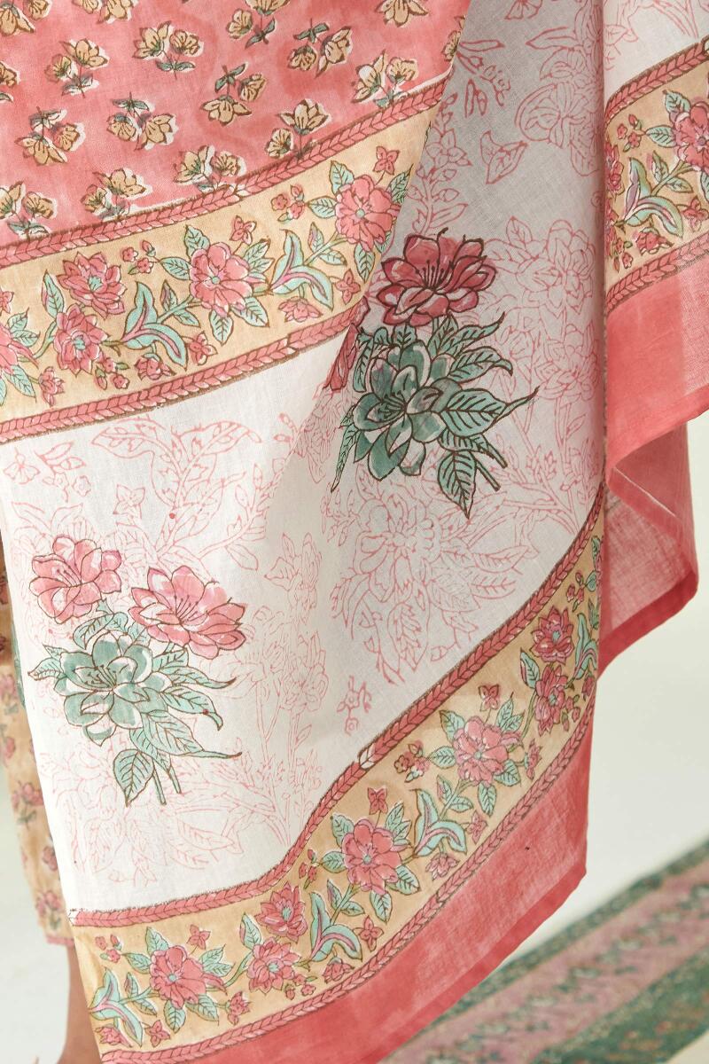 Pink Hand Block Printed Cotton Mul Dupatta