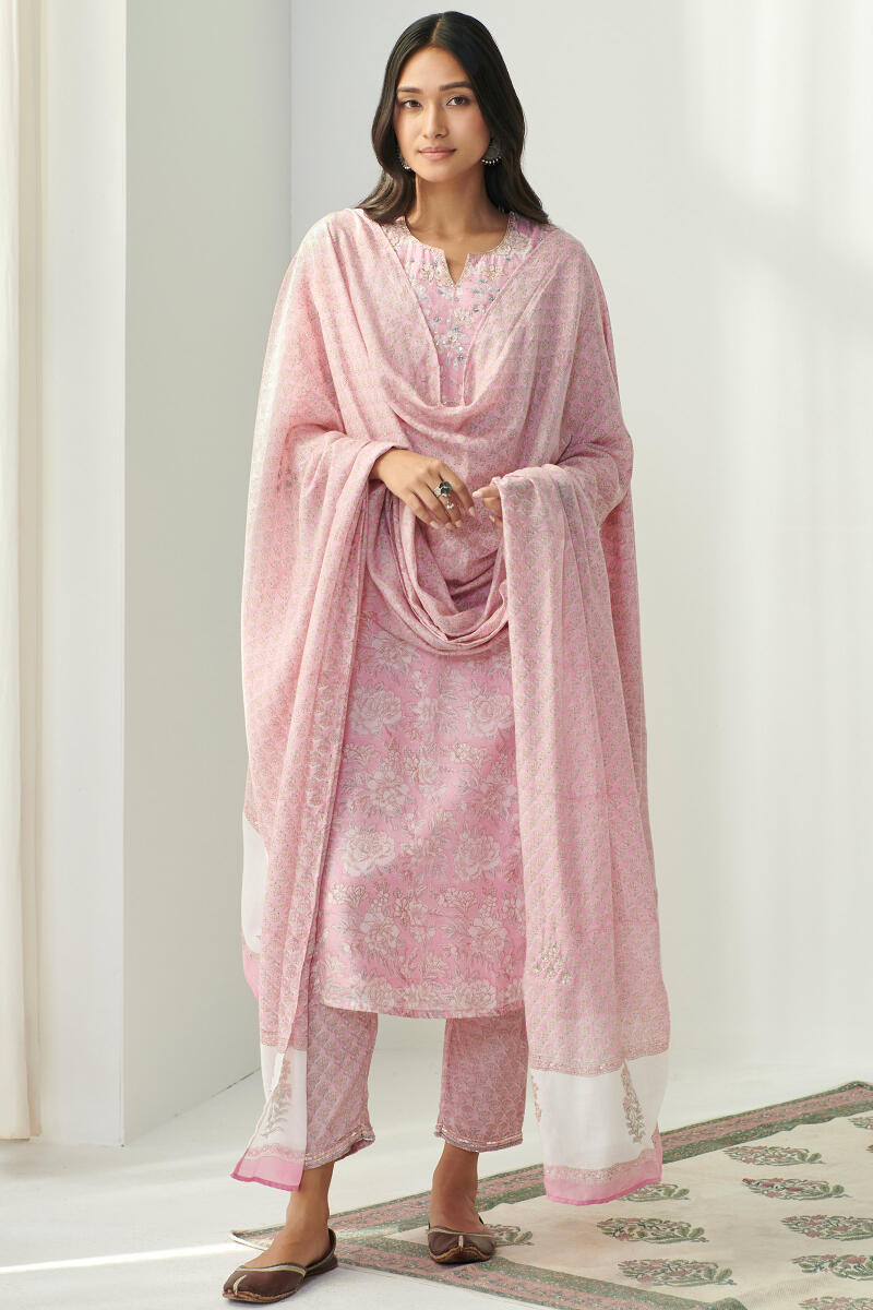 Pink Hand Block Printed Straight Modal Kurta