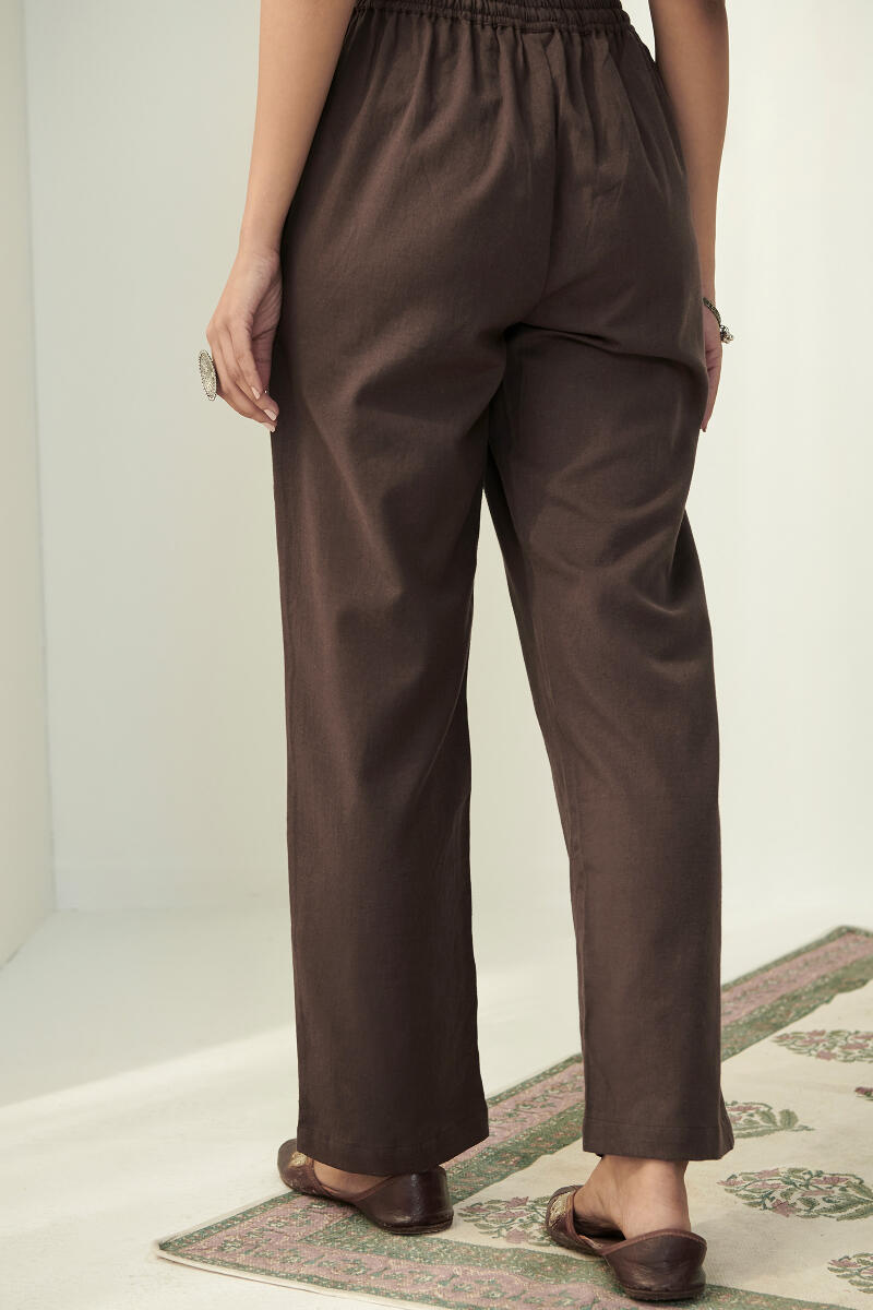 Brown Handcrafted Cotton Flax Pants