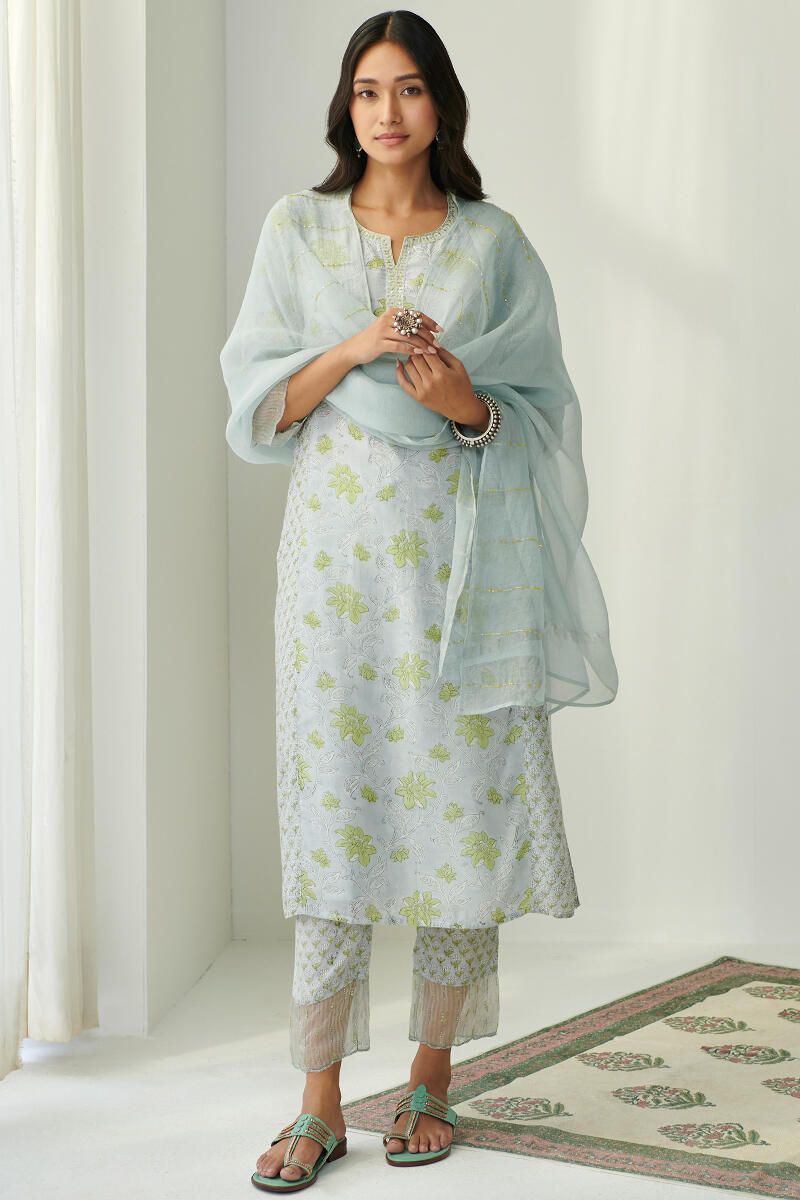 Green Hand Block Printed Straight Modal Kurta
