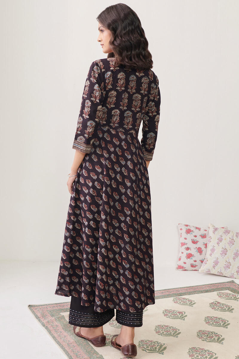Black Hand Block Printed A-Line Cotton Kurta