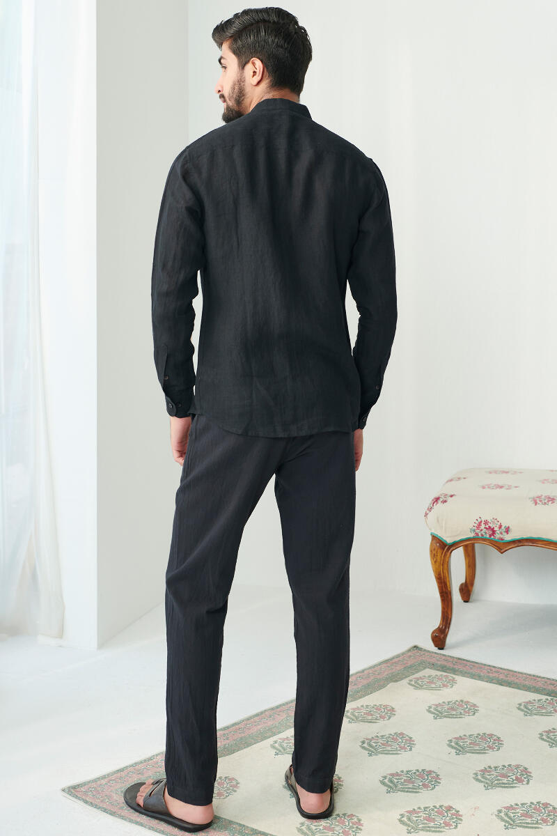 Black Handcrafted Linen Shirt