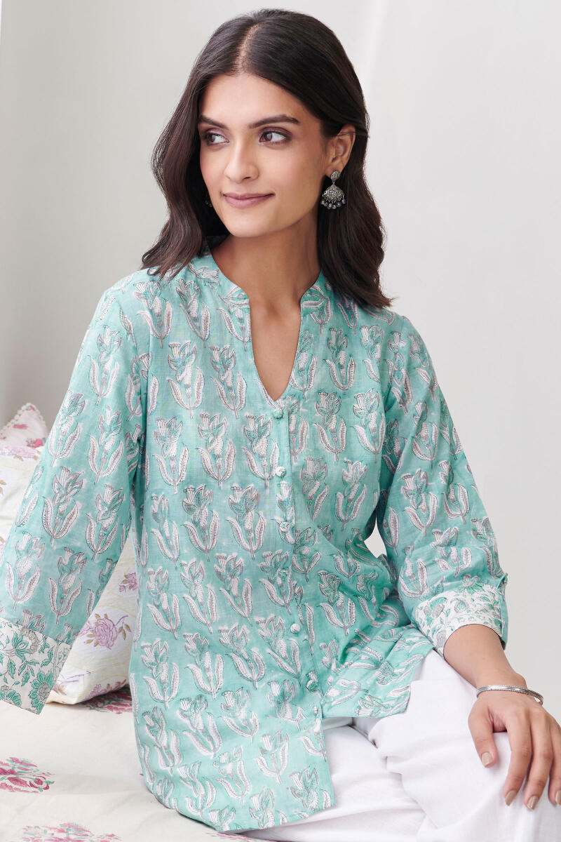 Blue Hand Block Printed Cotton Top