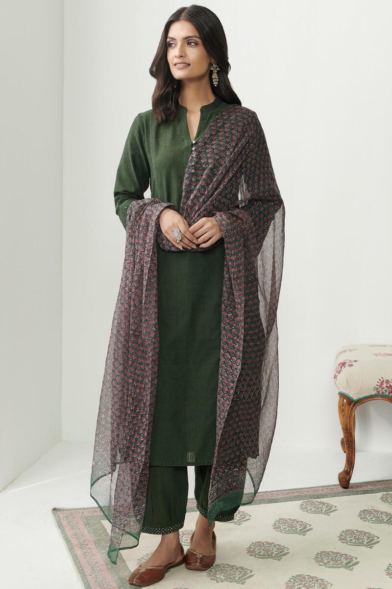 Green Handcrafted Straight Cotton Kurta