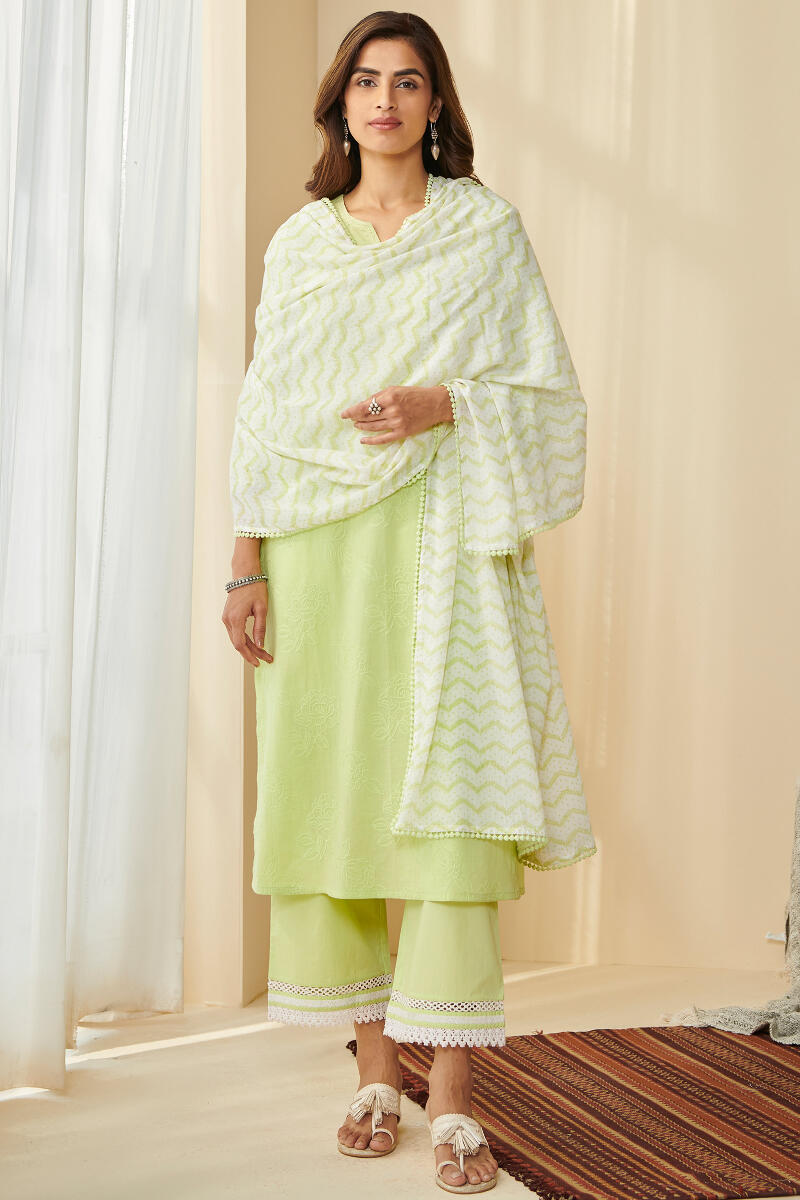 Green Handcrafted Straight Cotton Kurta