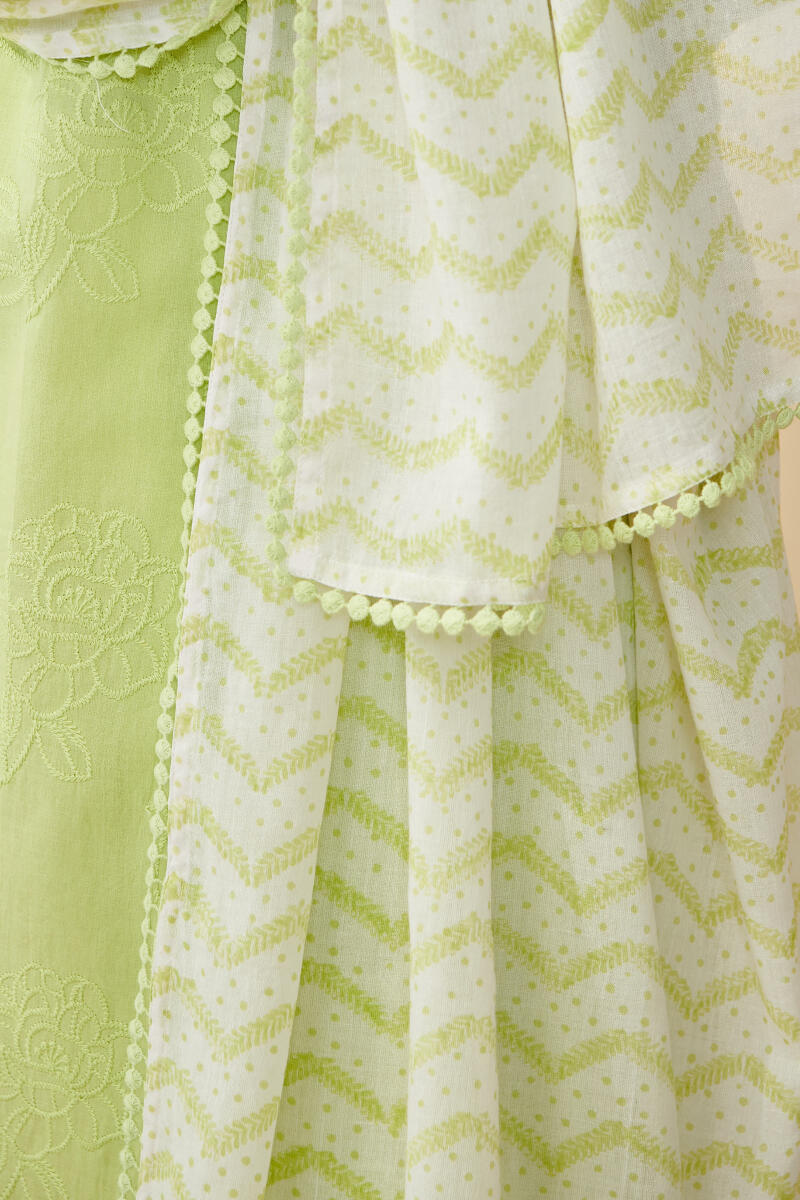 Green Hand Block Printed Cotton Dupatta