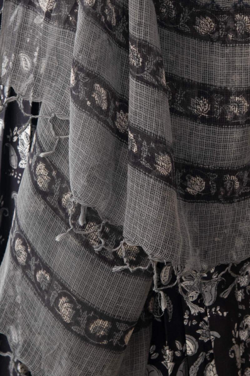 Black Hand Block Printed Kota Dupatta