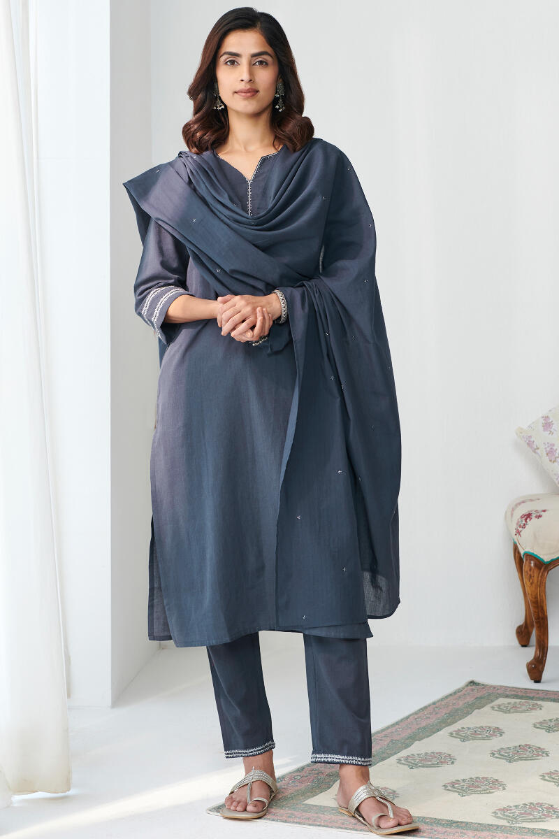 Indigo Handcrafted Straight Cotton Kurta