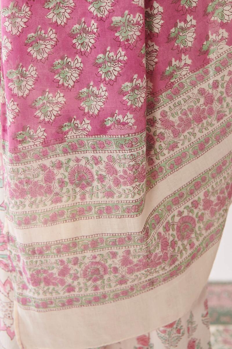 Pink Hand Block Printed Cotton Dupatta