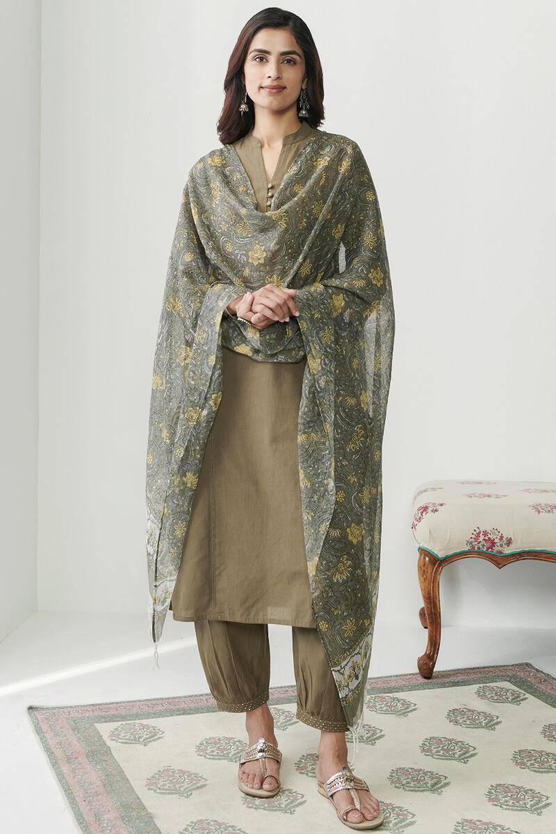Green Hand Block Printed Kota Dupatta