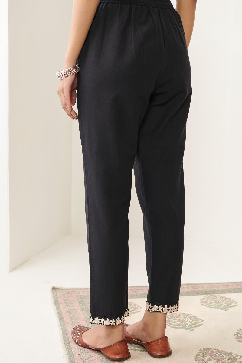 Black Handcrafted Cotton Narrow Pants