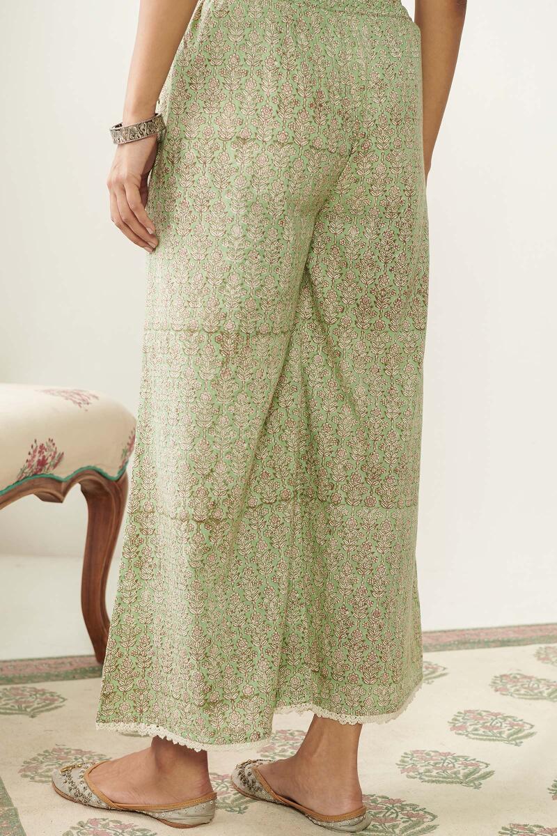 Green Hand Block Printed Cotton Palazzo