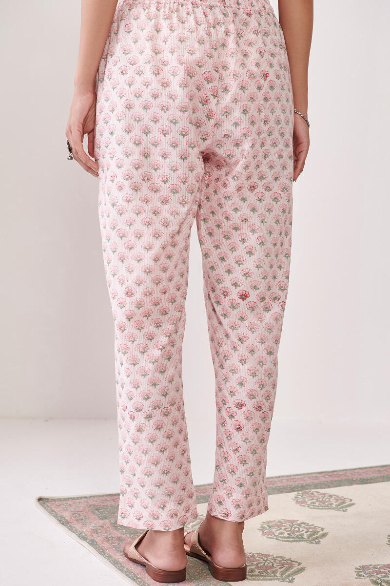 White Hand Block Printed Cotton Narrow Pants