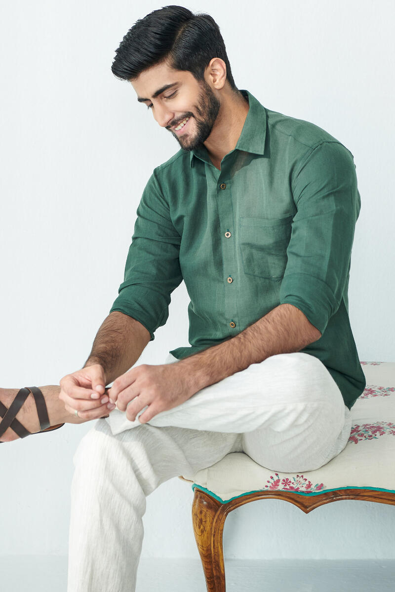 Green Handcrafted Cotton Linen Shirt