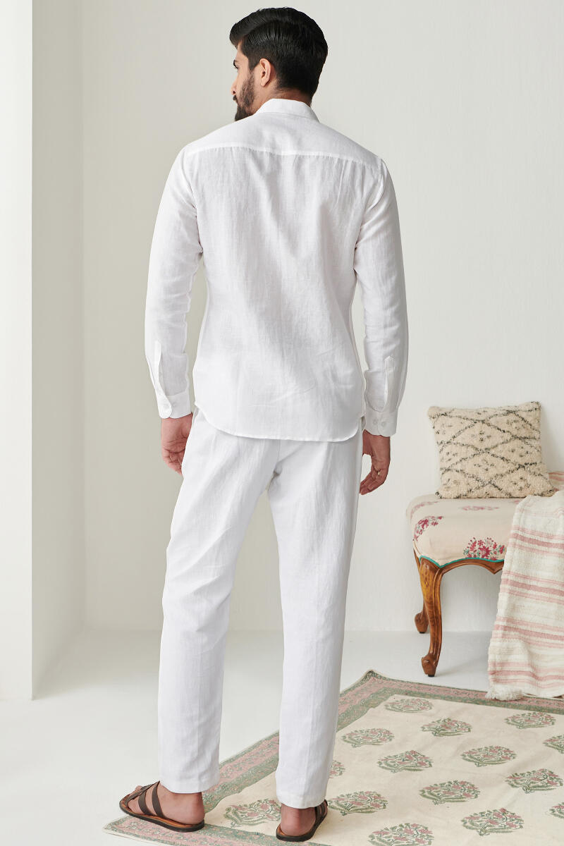 White Handcrafted Cotton Linen Shirt