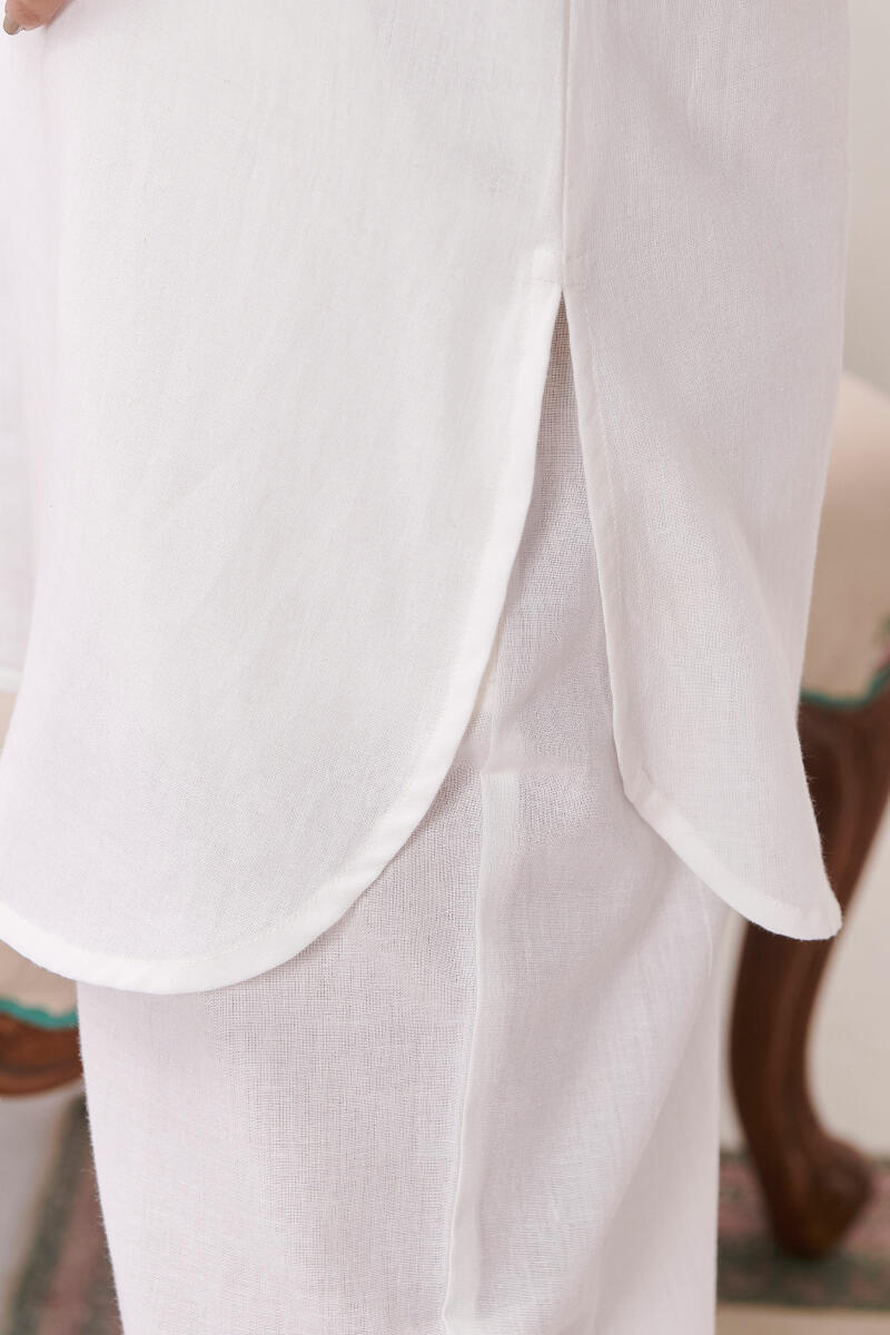 White Handcrafted Cotton Loungewear Set