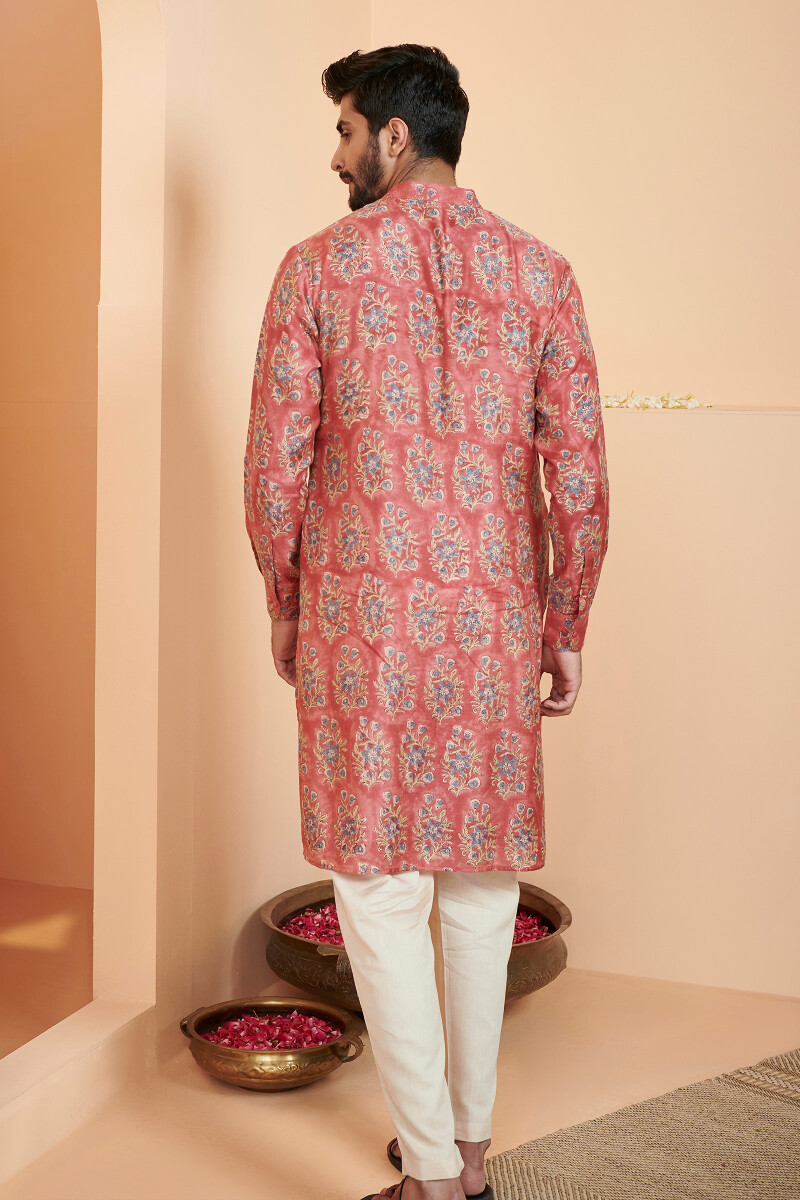 Red Hand Block Printed Modal Kurta
