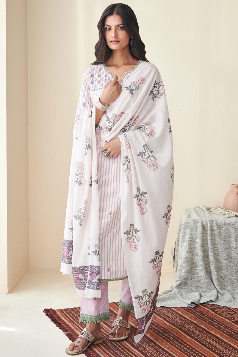 Off-White Handcrafted Straight Cotton Kurta