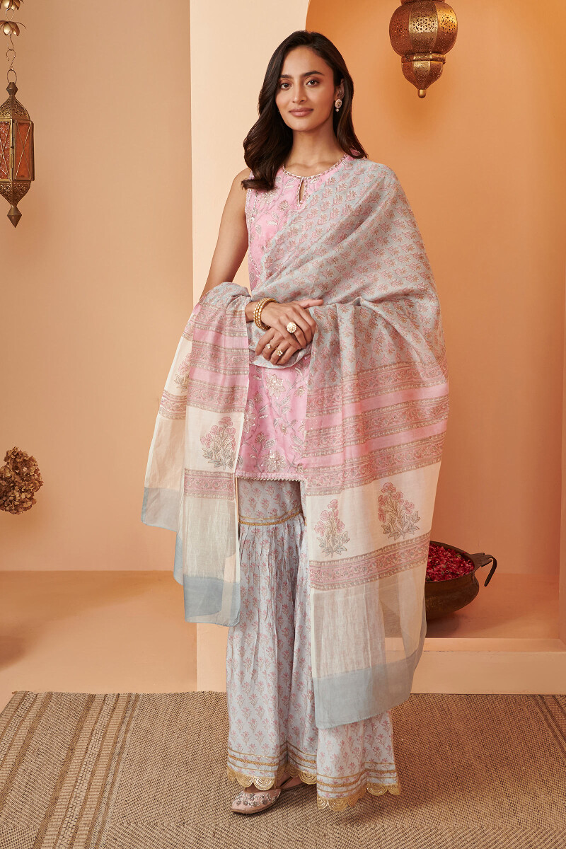 Pink Hand Block Printed Short Modal Kurta