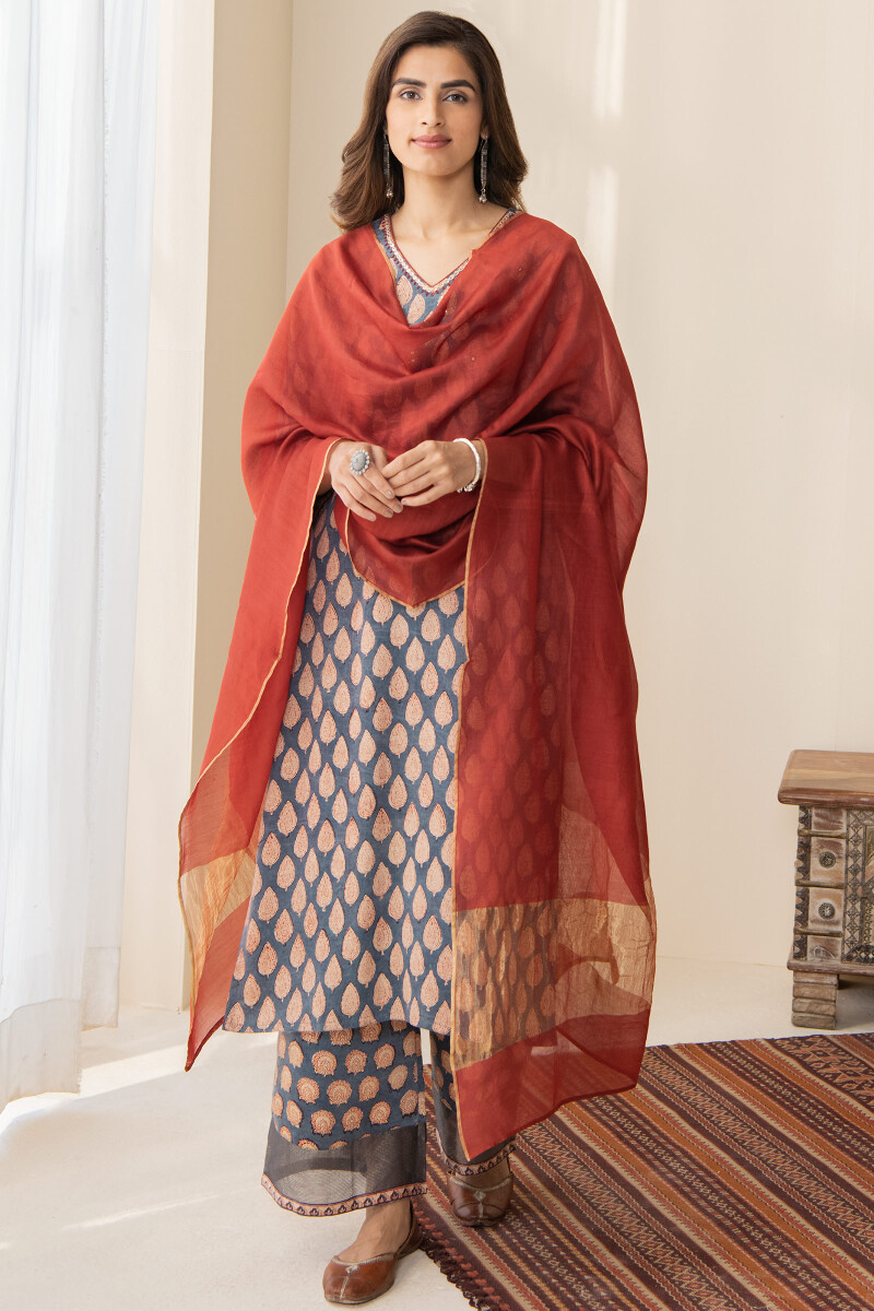Maroon Handcrafted Chanderi Dupatta