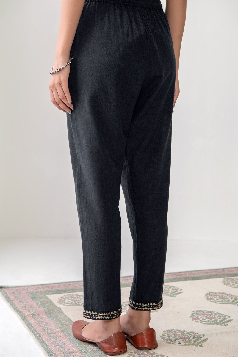 Black Handcrafted Cotton Narrow Pants