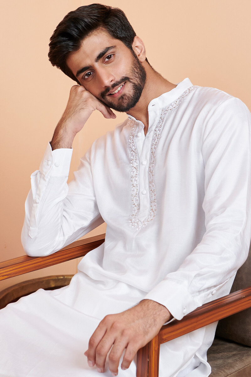 White Handcrafted Modal Kurta